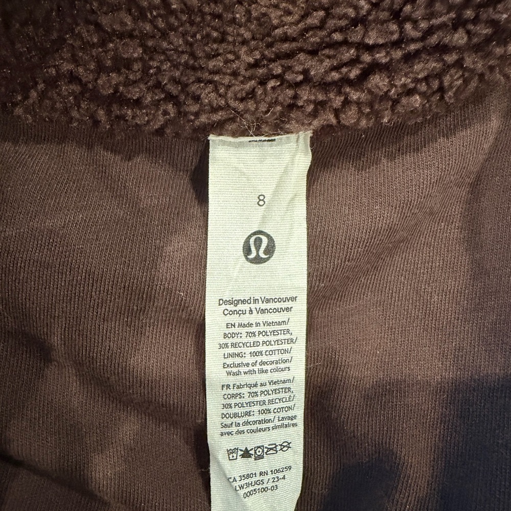 Lulemon Teddy Bear Dark Brown Sherpa Zip Jacket - Picture 8 of 9